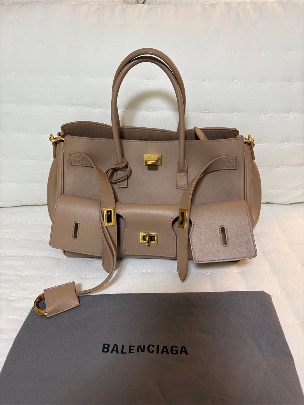 Balenciaga Bel Air Small in Natural Smooth Calf color Latte